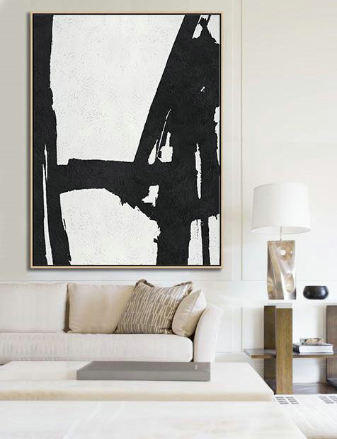 Abstract Painting Extra Large Canvas Art,Black And White Minimal Painting On Canvas - Colorful Wall Art